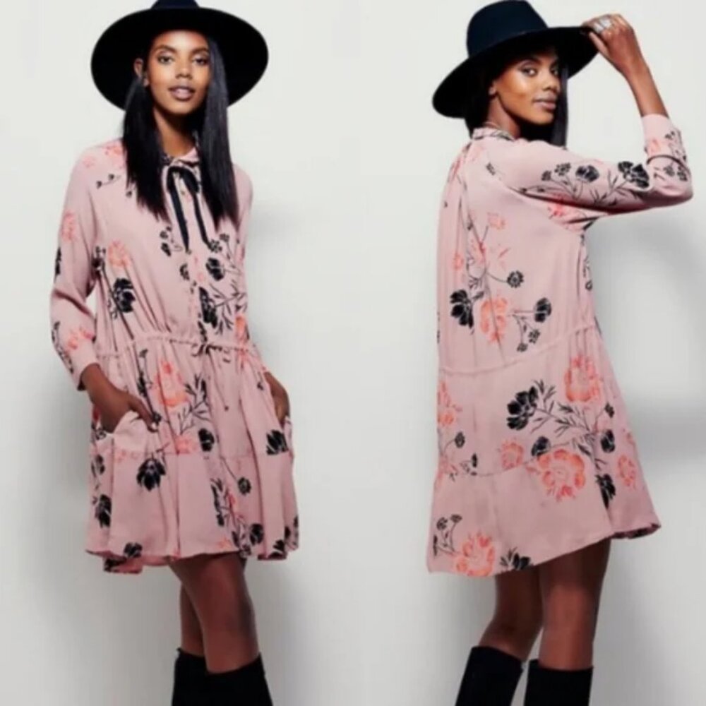 Free People 'Lena' Floral Mini Dress in PINK FLORAL Sz Small EUC
